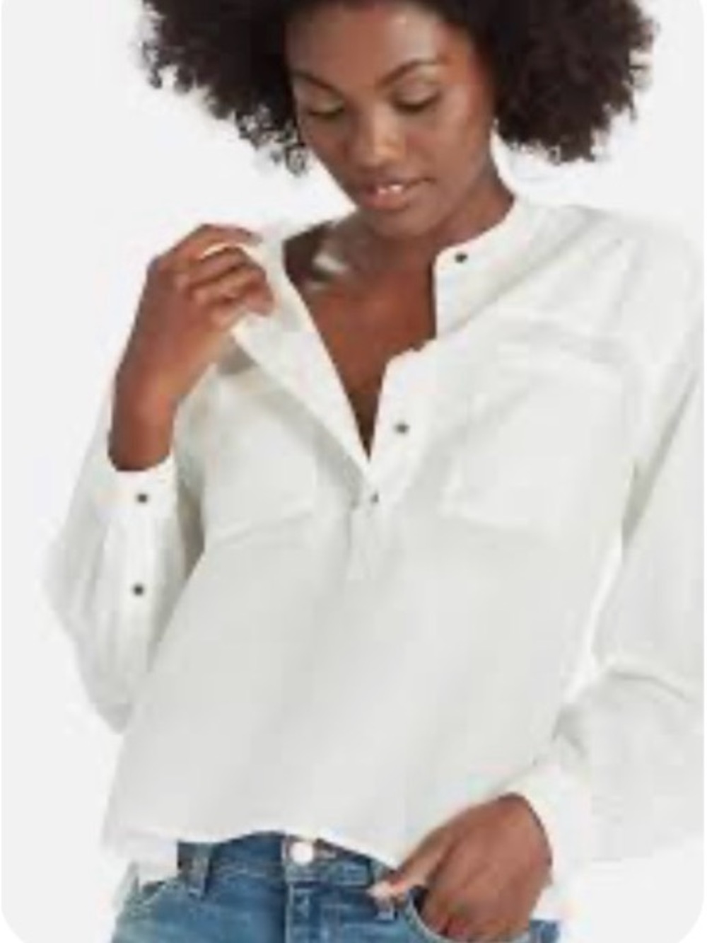 LUCKY 🍀 BRAND Cotton Silk Popover Tab Collar Front Button Placket Top